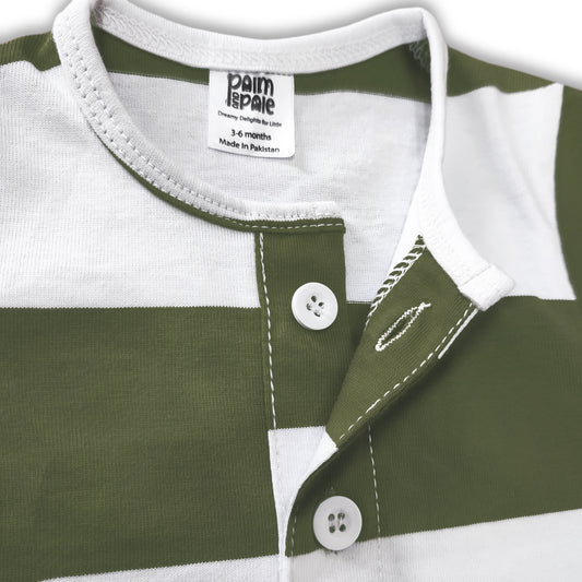 Newborn Baby Romper (White-Olive)