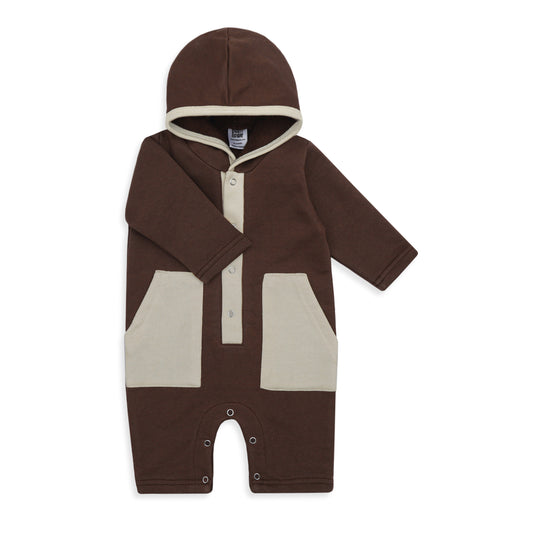 Winter Newborn baby full length hood pocket romper brown color